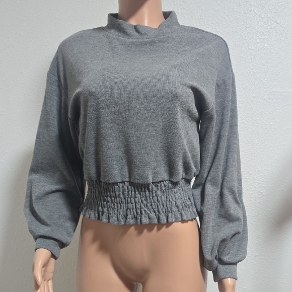 URBAN Romantics Tops - URBAN Romantics Charcoal Smocked Hem Sweatshirt